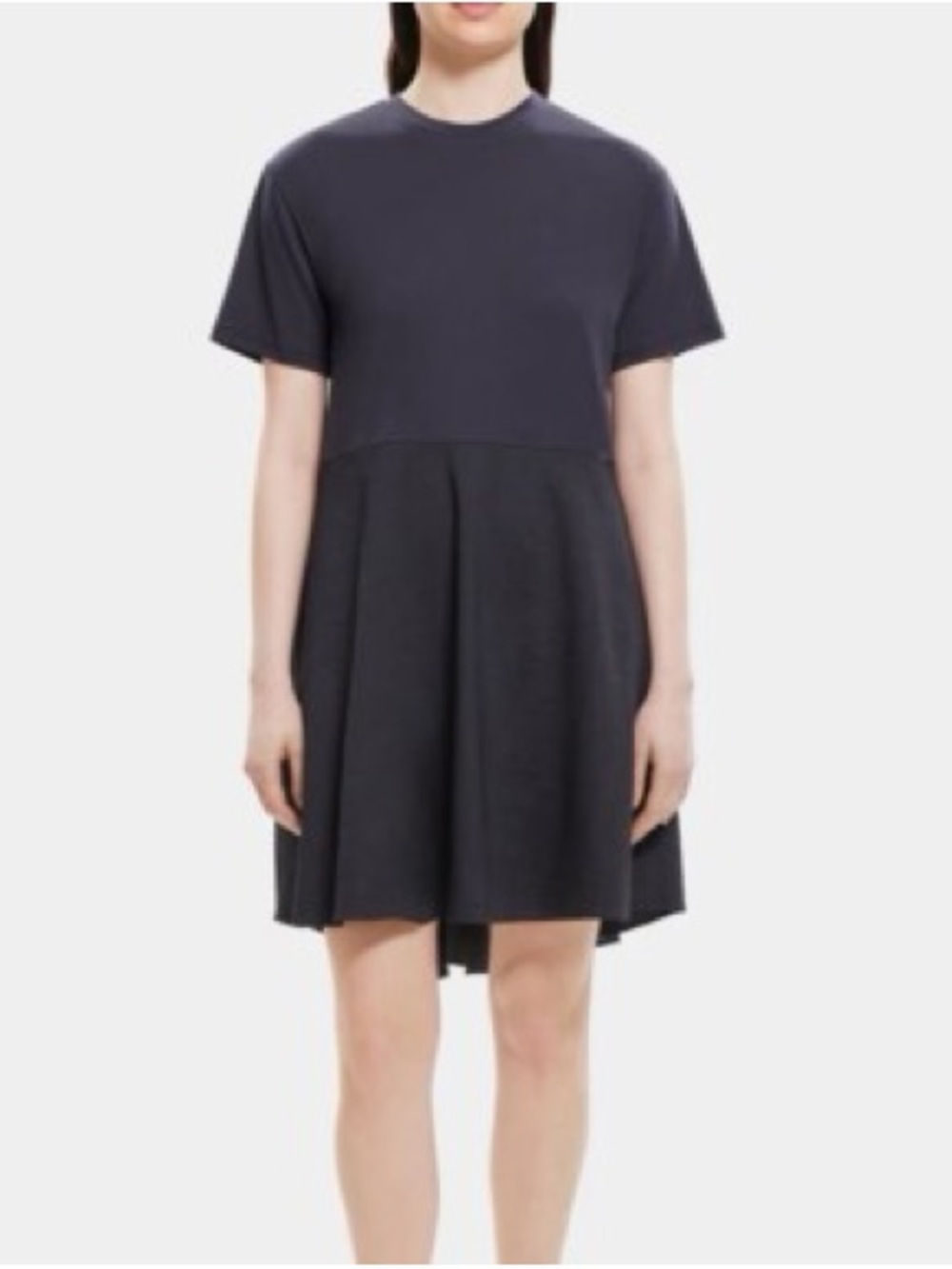 Theory Short-Sleeve Pleated Mini Dress in Charcoal